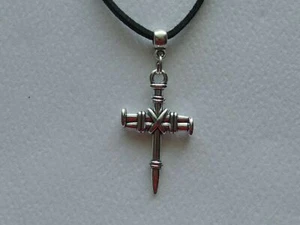 NAIL CROSS RELIGIOUS MEN'S SURFERS ADJUSTABLE NECKLACE VEGAN LEATHER SUEDE CORD - Picture 1 of 7