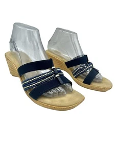 Italienische Schuhmacher blaue Wildlederimitat-Pantoletten Slipper Keilabsatz Sandalen Damengröße 8,5 - Bild 1 von 11