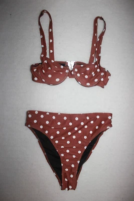 Bikini Nasty Gal marrón blanco a lunares con aros talla 0 Foto 1 de 4