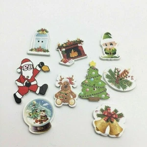 Pkg 50 CHRISTMAS THEME White Wood Buttons 3/4" to 1-3/8" Scrapbook Craft (S401) - Picture 1 of 3