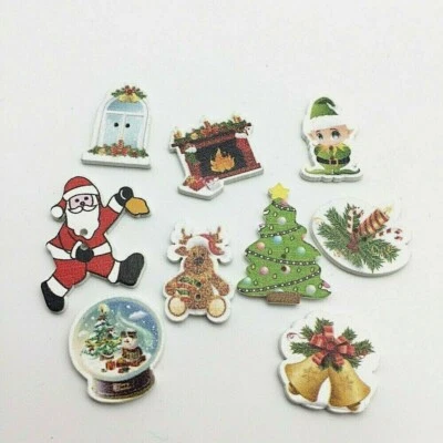 Упаковка 50 РОЖДЕСТВЕНСКАЯ ТЕМА белые деревянные кнопки 3/4 «до 1-3/8» для скрапбукинга Craft (S401) - Изображение 1 из 3