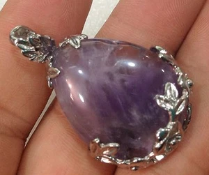 Genuine Natural Purple Amethyst Crystal Bead Gemstone Necklace Pendant 18K GP - Picture 1 of 3