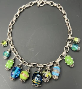 1980er Sterling Silber Halskette mit Lampwork Murano Glasperlen Venezianer Italien 925 - Bild 1 von 9