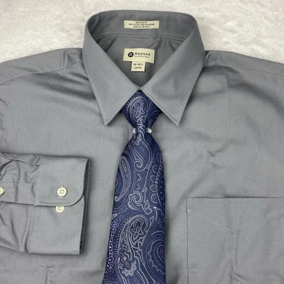 Camisa de vestir Haggar con corbata para hombre 16,5-34/35 gris fácil cuidado ajuste regular ¡NUEVA CON ETIQUETAS! Foto 1 de 4