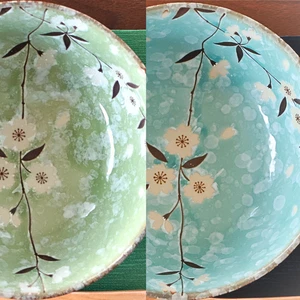 Japanische Ramen Schale 6,6" - grün & hellblau 2-teiliges Set, Kirschblüten Keramik - Bild 1 von 10