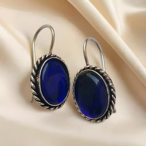 Pendiente Piedra Azul Brillante en Plata de Ley Perfecto Hecho a Mano Joyería Regalo - Imagen 1 de 4