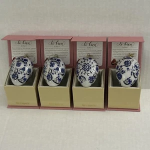 4 Pier 1 ORNAMENTI Arte di Li Bien/Interno dipinto a mano blu bianco uovo floreale - Foto 1 di 22