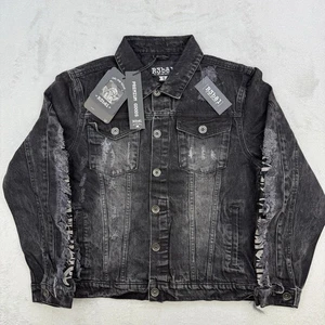 R3BEL Jacke Herren Paradise Thrashed Distressed Jeans Denim Schwarz Größe XL Neu mit Etikett - Bild 1 von 13