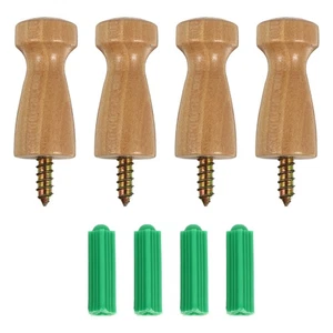 4 Pcs Wooden Hangers Coat Hooks Wall Hanging Rustic for Entryway - Picture 1 of 11