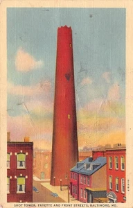 Vintage Baltimore Shot Tower Postkarte Fayette & Front Streets 1938 - Bild 1 von 2