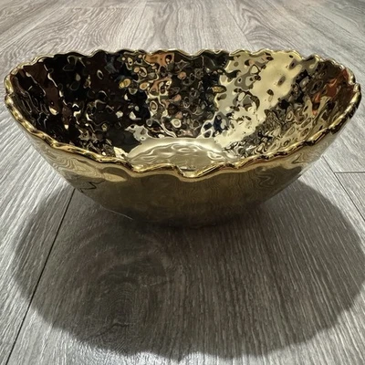 Cuenco de cerámica dorada para servir vacaciones colección barroca 7,75 x 6,38 pulgadas 30 fl oz Foto 1 de 4