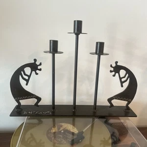 Chavez Welded Steel Folk Art Candelabra 3-Arm Kokopelli Candle Holder 17x12” - Picture 1 of 6