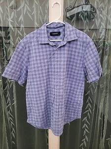 J. CAMPBELL BUTTON UP SS  SHIRT XL BLUE COTTON POLY SPANDEX 44" CHEST - Picture 1 of 5
