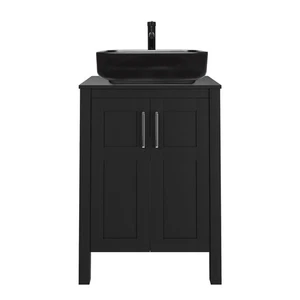 24" Schwarz Badezimmer Einzel Waschtisch Gefäß Waschbecken 2 Türen Aufbewahrung Schrank Organizer - Bild 1 von 8