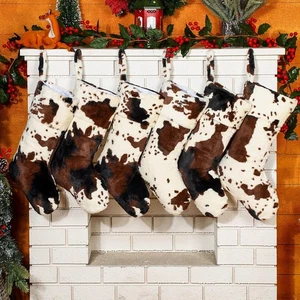 6 Pack Christmas Cow Print Stockings Bulk 20 Inch Large Plush Christmas Stock... - Picture 1 of 6