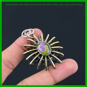 925 Silver Oval Purpurite Stone Wedding Cage And 18K Gold Plated Pendant Jewelry - Picture 1 of 6