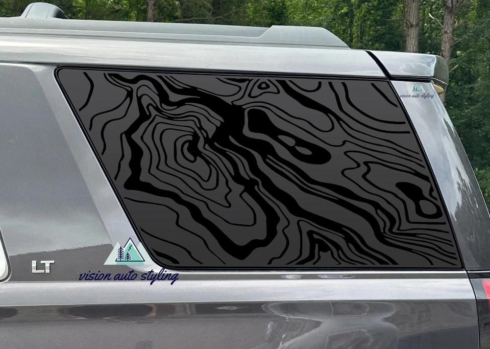 Calcomanía adhesiva negra para mapa topográfico ventana cuarto Chevy Tahoe 2015-2020 Foto 1 de 4