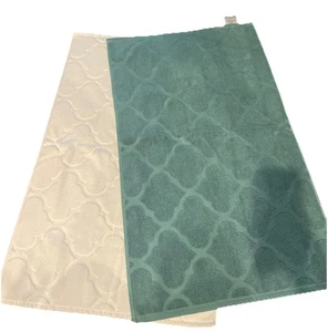 WelHome Geometrische 100 % Baumwolle Badewanne Badematten 20” x 34” Weiß & Grün - 2er Pack - Bild 1 von 3