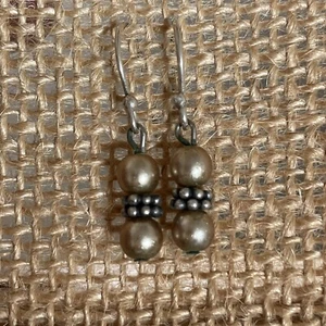 Beaded Dangle Earrings Gold Champagne Silver Hook Backing Y2K - Picture 1 of 6