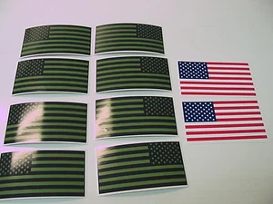 10 OD R&L USA MILITARY FLAG Sticker Decal LOT 4 OD Green Black Infrared American - Foto 1 di 2