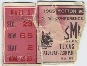 Cotone Ciotola Smu Vs. Texas 1965 Biglietto Stub - Picture 1 of 1