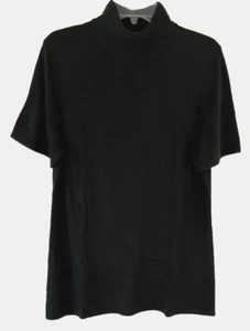 Susan Graver Plush Knit Shirt Black Sz Large Mock Neck Pull On A2504 Women XX17 - Picture 1 of 4
