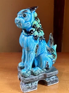Japanese Komainu Foo Turquoise Green And Black Dog, Vintage. - Picture 1 of 5