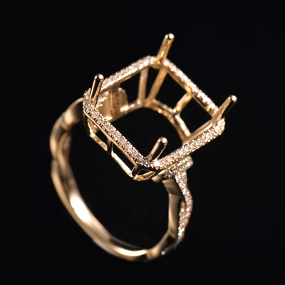 Custom 14KY Gold Natural Diamond Rope Shank Ring Semi Mount Emerald Cut 13×11MM - Image 1 of 4