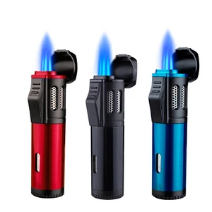 Cigar Lighters Triple Jet Torch Flame Lighter Refillable Butane with Gift Box - Picture 1 of 21