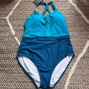 Blue color-block cross back one piece sz XL - Picture 1 of 3