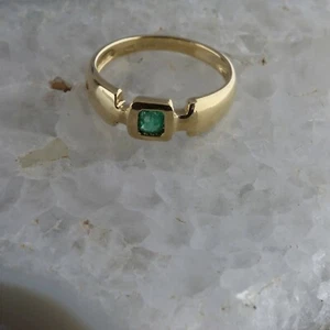 Juego de bisel de anillo esmeralda de oro amarillo 14K talla 6,5 alrededor de 1980 - Imagen 1 de 7