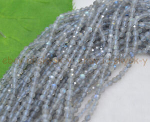 Genuine Natural 3mm Faceted Gray Labradorite Gemstone Round Loose Beads 15.5" AA