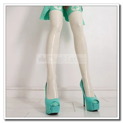Latex Stockings with Cross Pattern Nurse Cosplay Stockings Customized 0.4mm I37 - Image 1 of 4