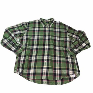 Men's Lands' End Green Plaid Shirt Button Cotton Flannel Top Sz Large 16-16.5 - Picture 1 of 5