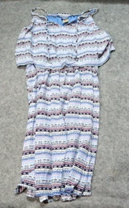 FADED GLORY Blue Maxi Dress Womens Size XL 16-18 Braided Strap Fitted Waist - Picture 1 of 7