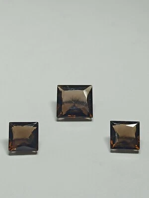Quartz , Smoky Quartz Square Cut 3 Piece Set 13.20 carats 12×12 mm & 9×9 mm size - Image 1 of 4