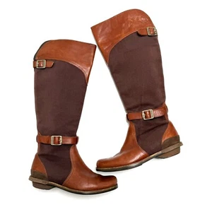 Patagonia ADDIE Rider Leather & Canvas Tall Boots Chimney Brown Size 7 Excellent - Picture 1 of 9