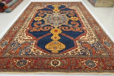 10 x 14 ft Navy Blue Serapi Afghan Hand Knotted Wool Traditional Medallion Rug - Image 1 of 4