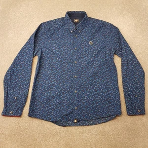 Pretty Green Mens Shirt Large Blue Floral Paisley Casuals Mod Ska Liam 60s 70s - Picture 1 of 9