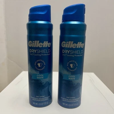 2x Gillette Dryshield Cool Wave Dry Spray Antitranspirante Desodorante 4.3oz 08/2027 Foto 1 de 4