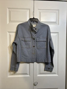 NWT Universal Thread Striped Blue White Denim Jean Jacket  Size M Medium - Picture 1 of 8