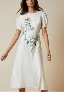 Ted Baker Fleu Bouquet Bias Puff Sleeve Midi Dress, Size 3/ UK 12 - Picture 1 of 6
