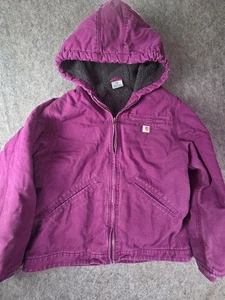 Youth Carhartt Jacket Size Large (14) Sherpa Lined Plum Purple Coat - Picture 1 of 8