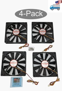 Lot4: Evercool 140mm Ball Bearing 3pin 12V 94CFM PC Case Cooler Fan EC14025M12CA - Picture 1 of 11