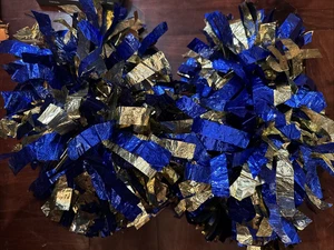 1 PAIR Blue & Gold Varsity Cheer Cheerleading Dance Baton Pom Poms 6" Strands - Picture 1 of 2