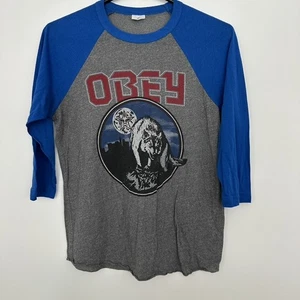 Obey Shirt Herren XS grau blau Raglan Made USA Wolf Grafik Baseball Tee Top - Bild 1 von 7