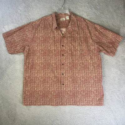 LL Bean Shirt Mens XXL Red Hawaiian Tribal Aztec Tiki Loop Collar Camp Button Up - Image 1 of 4
