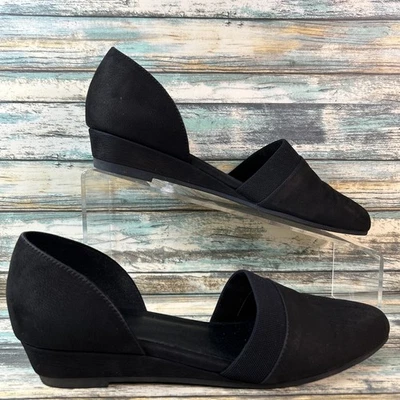 Zapatos Eileen Fisher D'Orsay para mujer 7,5 de cuero negro vestido tacón de cuña sin cordones Foto 1 de 4