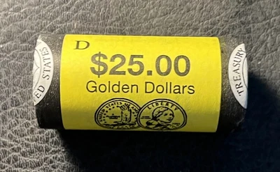 2006 D Uncirculated Sacagawea Golden Roll 25 Dollar Coins SEALED in US Mint Roll - Image 1 of 2