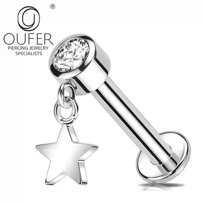 Lip Nose Stud G23 Titanium Zircon 16G 8mm Helix Snug Lobe Tragus Labret Piercing - Image 1 of 4